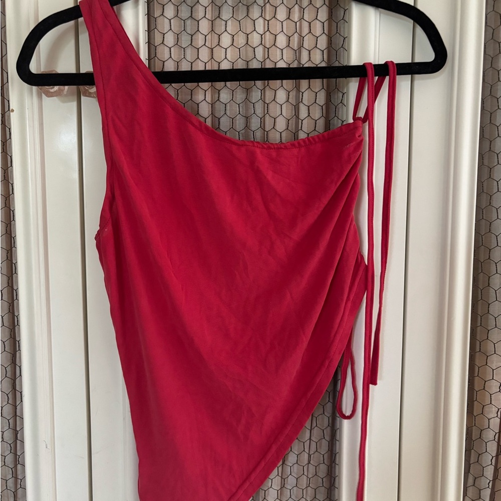 Red Asymmetrical One-Shoulder Top